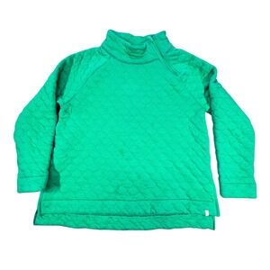 T by Talbots Green Quilted Pullover Women Large Mock Neck Zip Sweatshirt READ